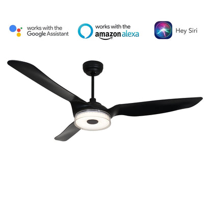 Icebreaker 56 In. 3 - Blade Black Best Smart Ceiling Fan, Dimmable Led Light with Remote Control, Works W/ Alexa/Google Home/Siri (3 - Blade) - LEDMyPlace