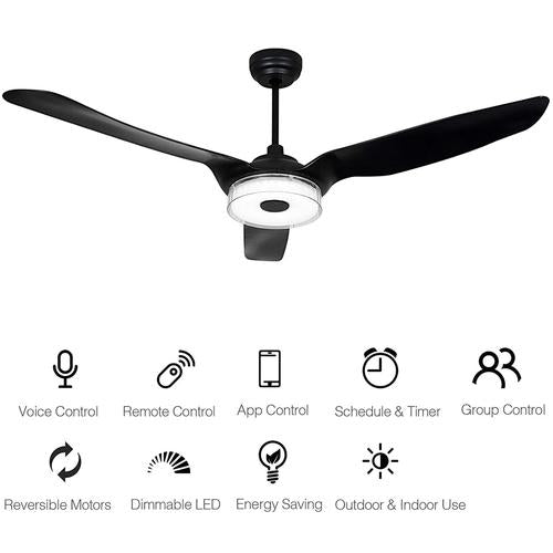 Icebreaker 56 In. 3 - Blade Black Best Smart Ceiling Fan, Dimmable Led Light with Remote Control, Works W/ Alexa/Google Home/Siri (3 - Blade) - LEDMyPlace