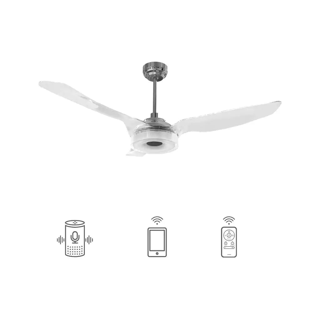 Icebreaker 56 in. LED Best Smart Ceiling Fan with Remote (3 - Blade) Silver Finish (Voice Control) w/ Alexa/Google Home/Siri - LEDMyPlace