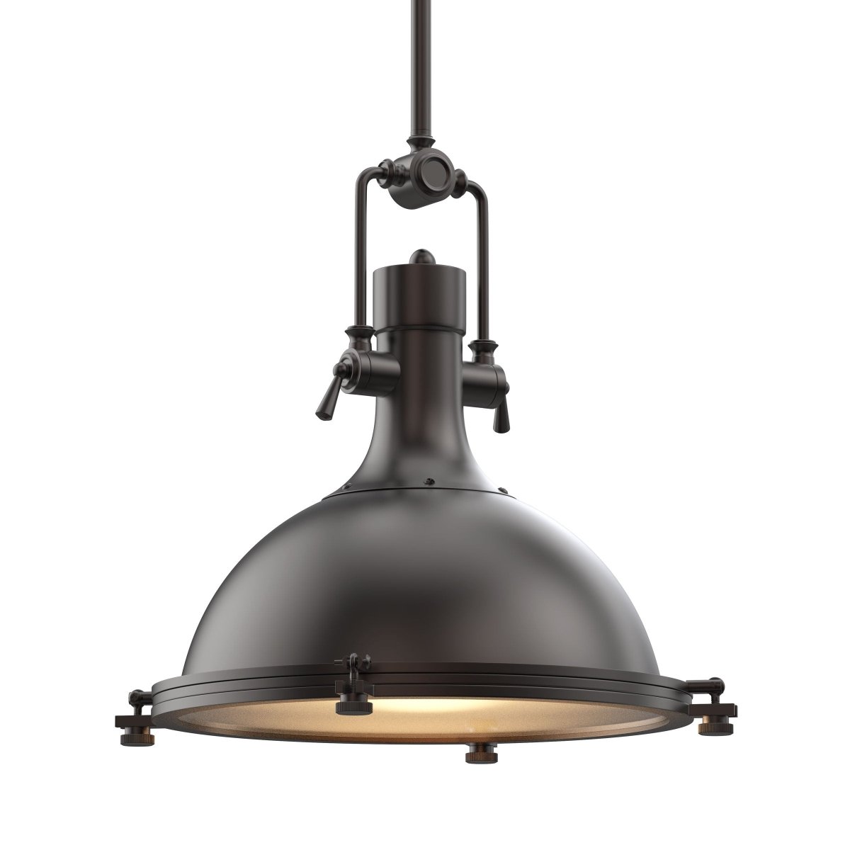 Industrial Pendant Light Fixture, Bronze Finish, Dome Shape, Includes Extension Rods 1x6