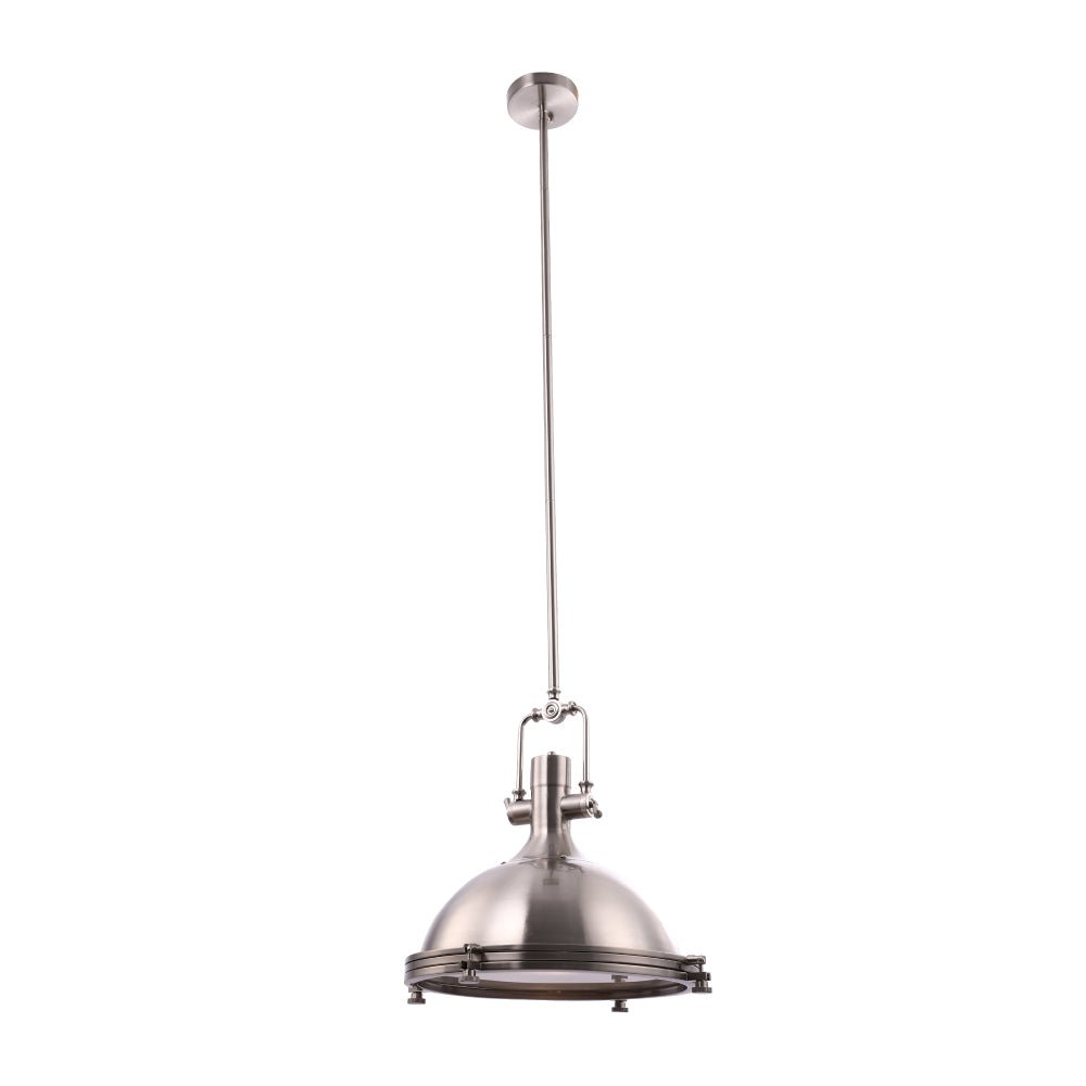 Industrial Pendant Light Fixture, Satin Nickel Finish, Dome Shape, Includes Extension Rods 1x6"+3x12", E26 Base - LEDMyPlace