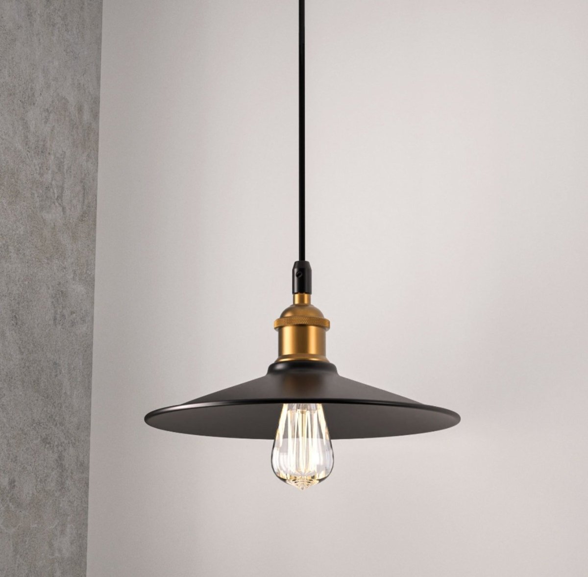 Industrial Style Matte Black Pendant Light Fixture, E26 Base, Antique Brass and Matte Black Finish, UL Listed - LEDMyPlace