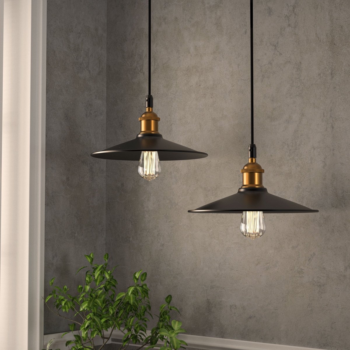 Industrial Style Matte Black Pendant Light Fixture, E26 Base, Antique Brass and Matte Black Finish, UL Listed - LEDMyPlace