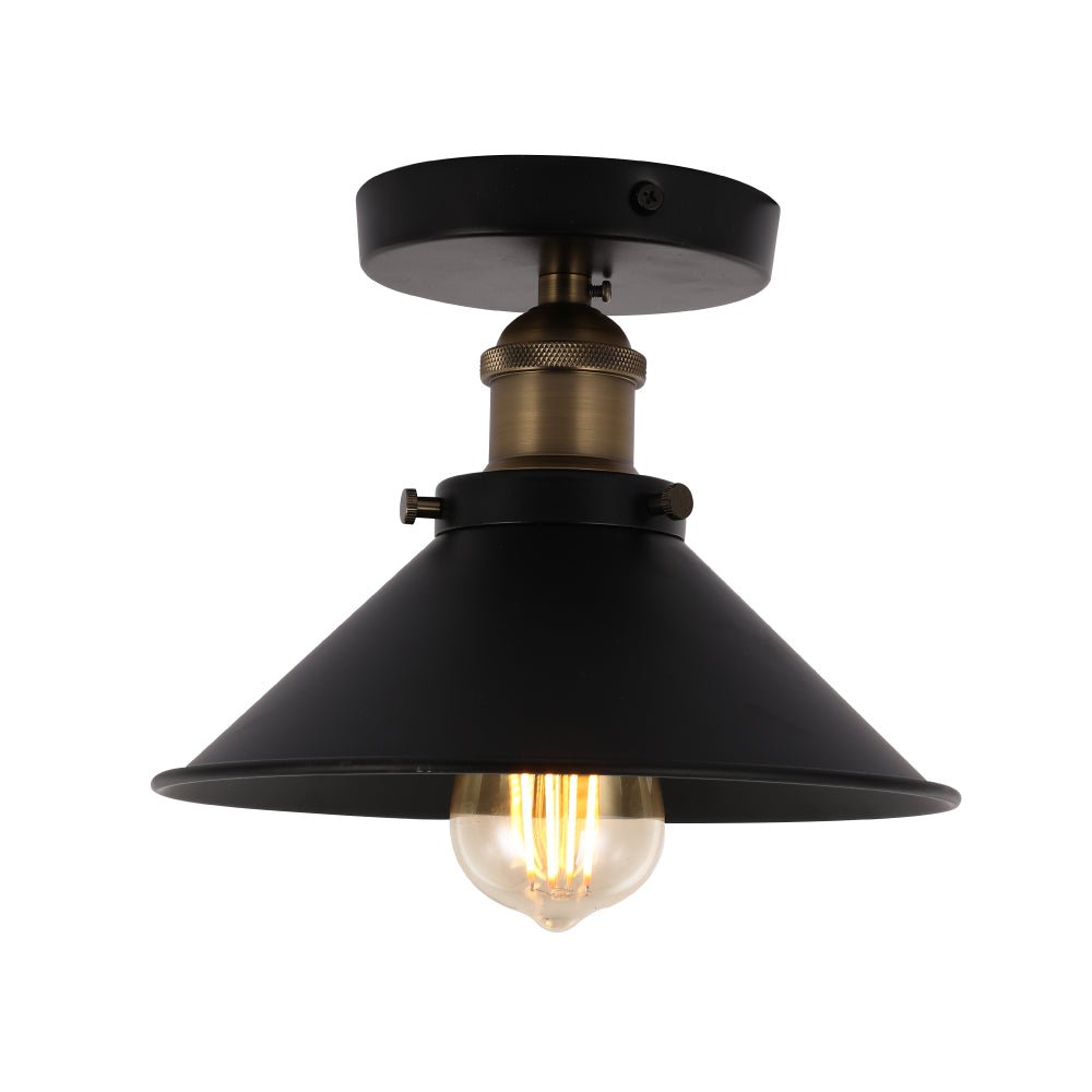 Industrial Style Semi - Flush Mount Lights, E26 Base, Matte Black with Antique Brass Finish, UL Listed, 3 Years Warranty - LEDMyPlace