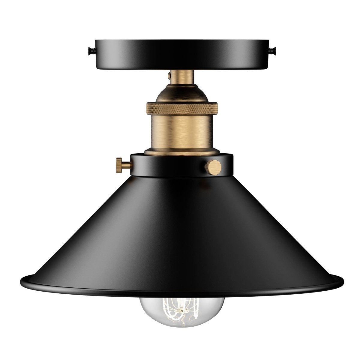 Industrial Style Semi - Flush Mount Lights, E26 Base, Matte Black with Antique Brass Finish, UL Listed, 3 Years Warranty - LEDMyPlace