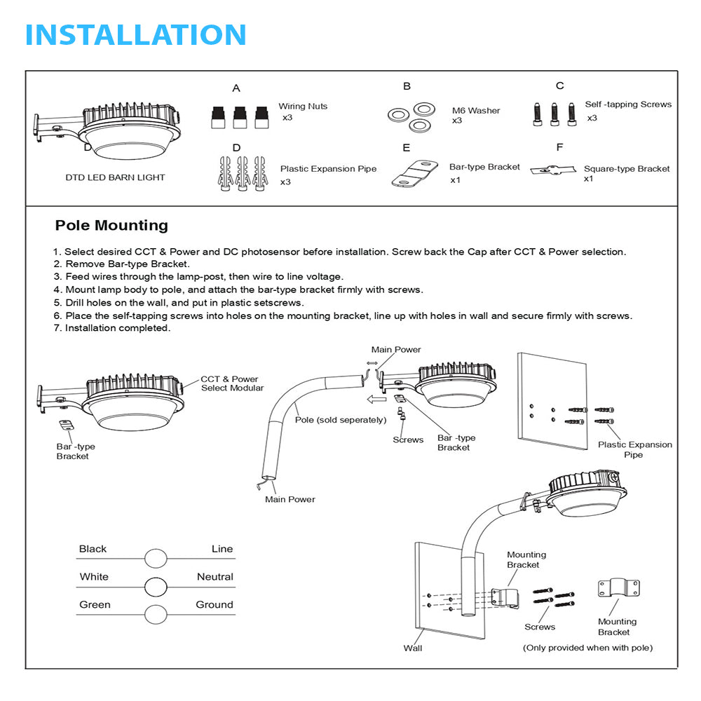 LED Barn Light w/ 3 - pin NEMA Photocell, 36/48/60 Wattage Adjustable 3000K/4000K/5000K CCT Changeable, 120 - 277V, Dusk - To - Dawn, Silver - LEDMyPlace