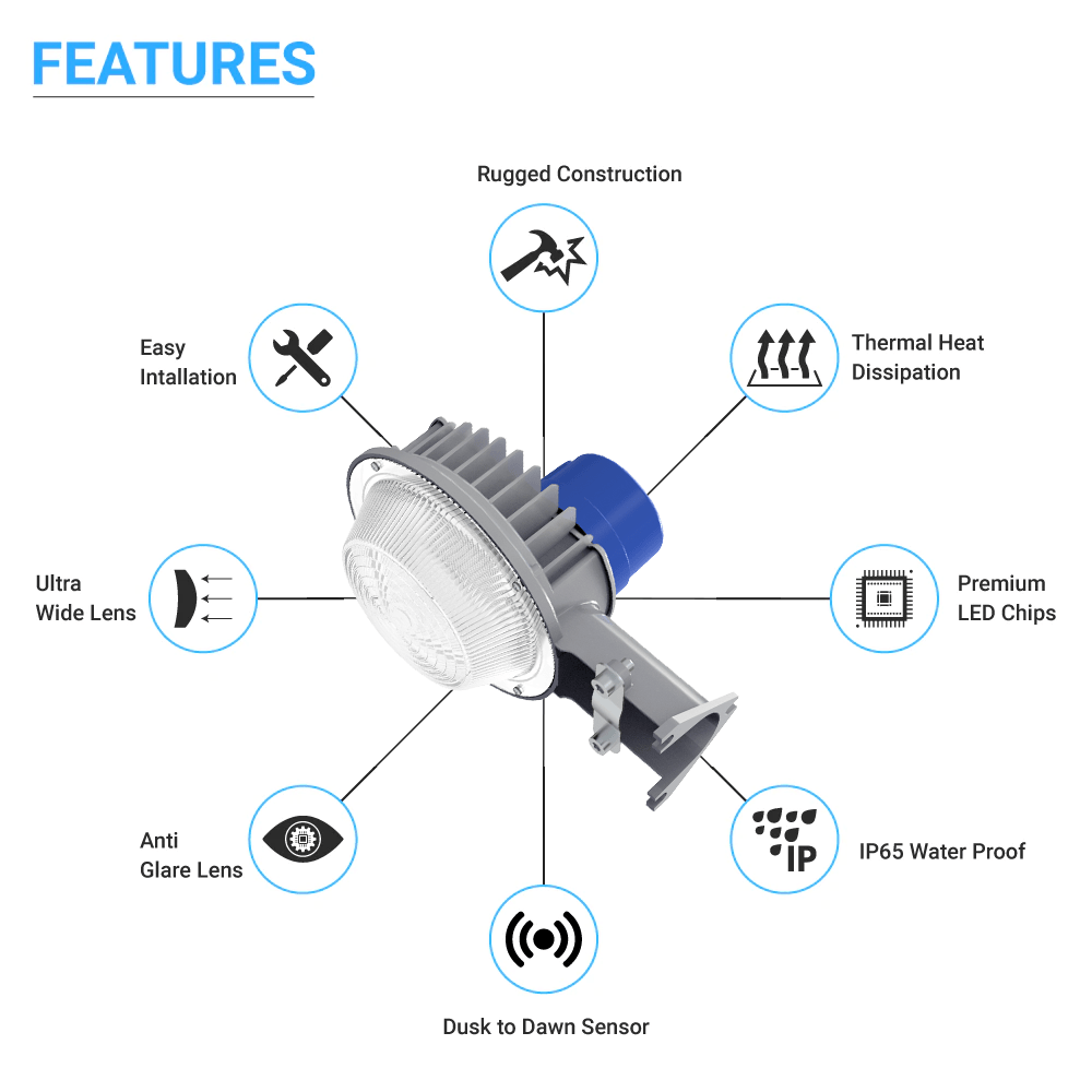 LED Barn Light w/ 3 - pin NEMA Photocell, 36/48/60 Wattage Adjustable 3000K/4000K/5000K CCT Changeable, 120 - 277V, Dusk - To - Dawn, Silver - LEDMyPlace