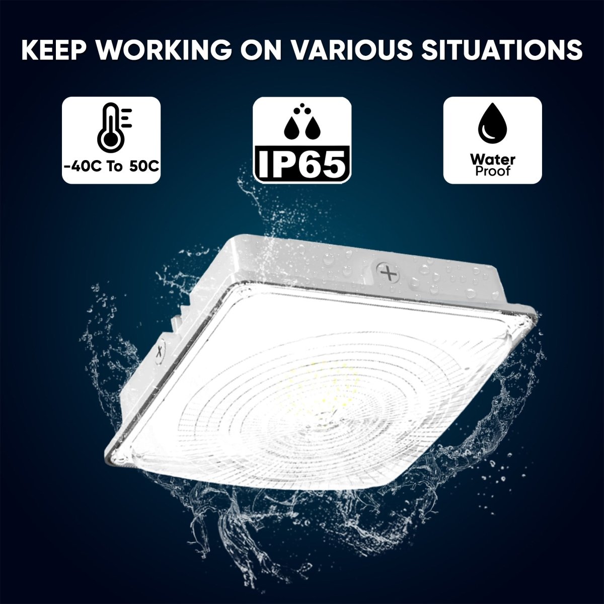 LED Canopy Light 35W 5700K Daylight 4550LM IP65 Waterproof 0 - 10V Dim 120 - 277VAC Surface or Pendant Mount, for Gas Stations Outdoor Area Light White - LEDMyPlace