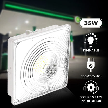 LED Canopy Light 35W 5700K Daylight 4550LM IP65 Waterproof 0 - 10V Dim 120 - 277VAC Surface or Pendant Mount, for Gas Stations Outdoor Area Light White - LEDMyPlace