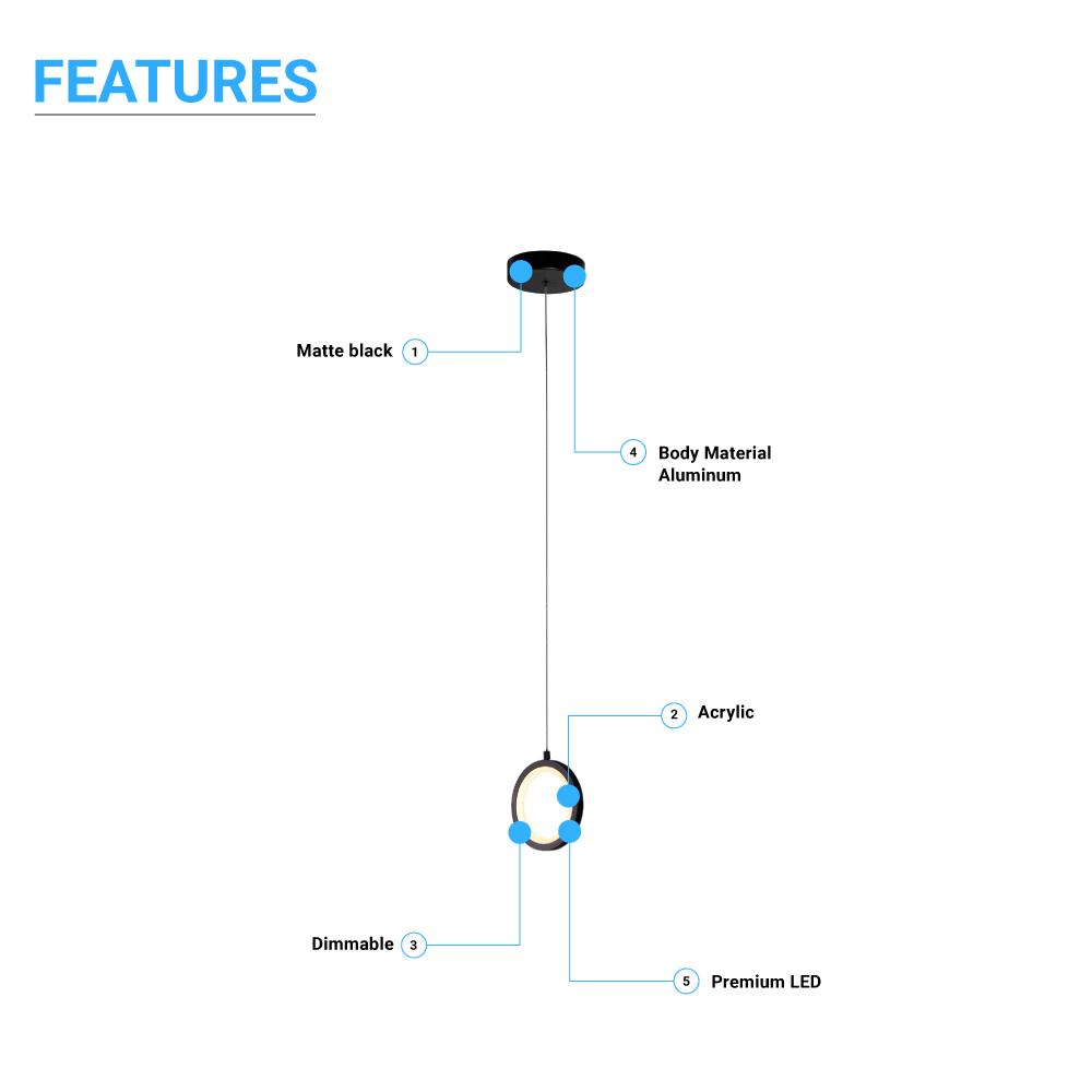 LED Circular Vertical One Ring Pendant Light, 8W, 3000K, 400LM, 120V, Dim: 5.5 x 55 Inch, ETL Listed, Dimmable, Circline Architectural, Hanging Light Fixture - LEDMyPlace