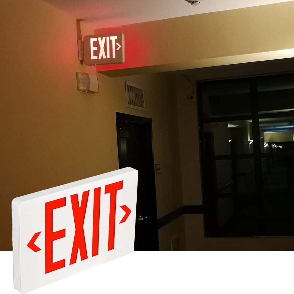 LED Exit Sign with Battery Backup, Double Face, 4W, AC120 - 277V, Side Mount/Ceiling Mount, Red Letter Emergency Exit Lights - LEDMyPlace