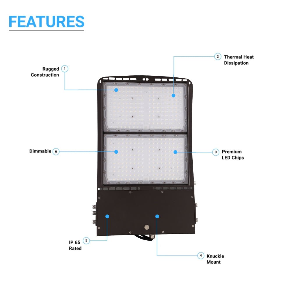 LED Flood Light, 300W/240W/200W Wattage Adjustable, 5700K, 136 LM/W, AC120 - 277V, Black, Dimmable, IP65, Floodlight for Outdoor Security, Backyard |Court|Stadium|Basket Ball Court|Alleys Lighting, Gen14B - LEDMyPlace