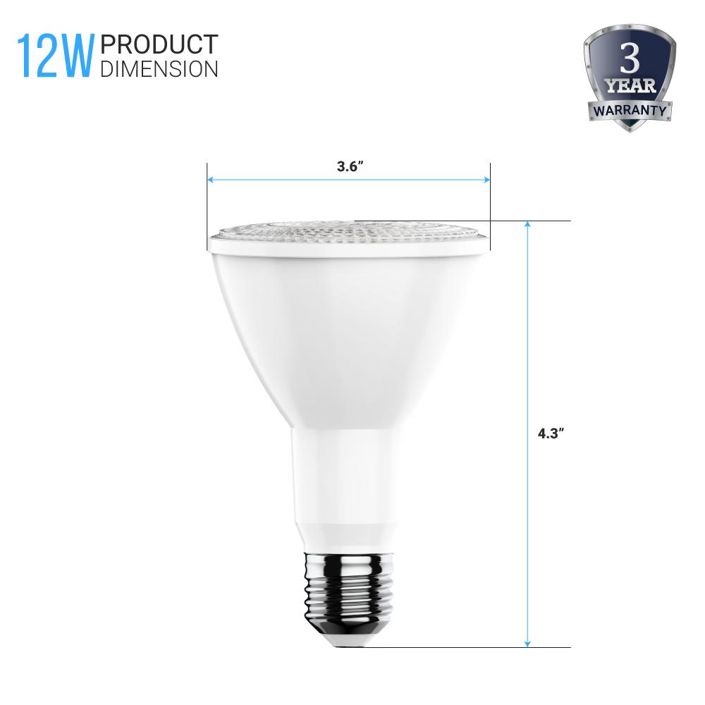 LED Flood Light Bulbs PAR30 Long Neck 12 Watt 5000K 800 Lumens Dimmable 120V E26 Base Damp Location - LEDMyPlace