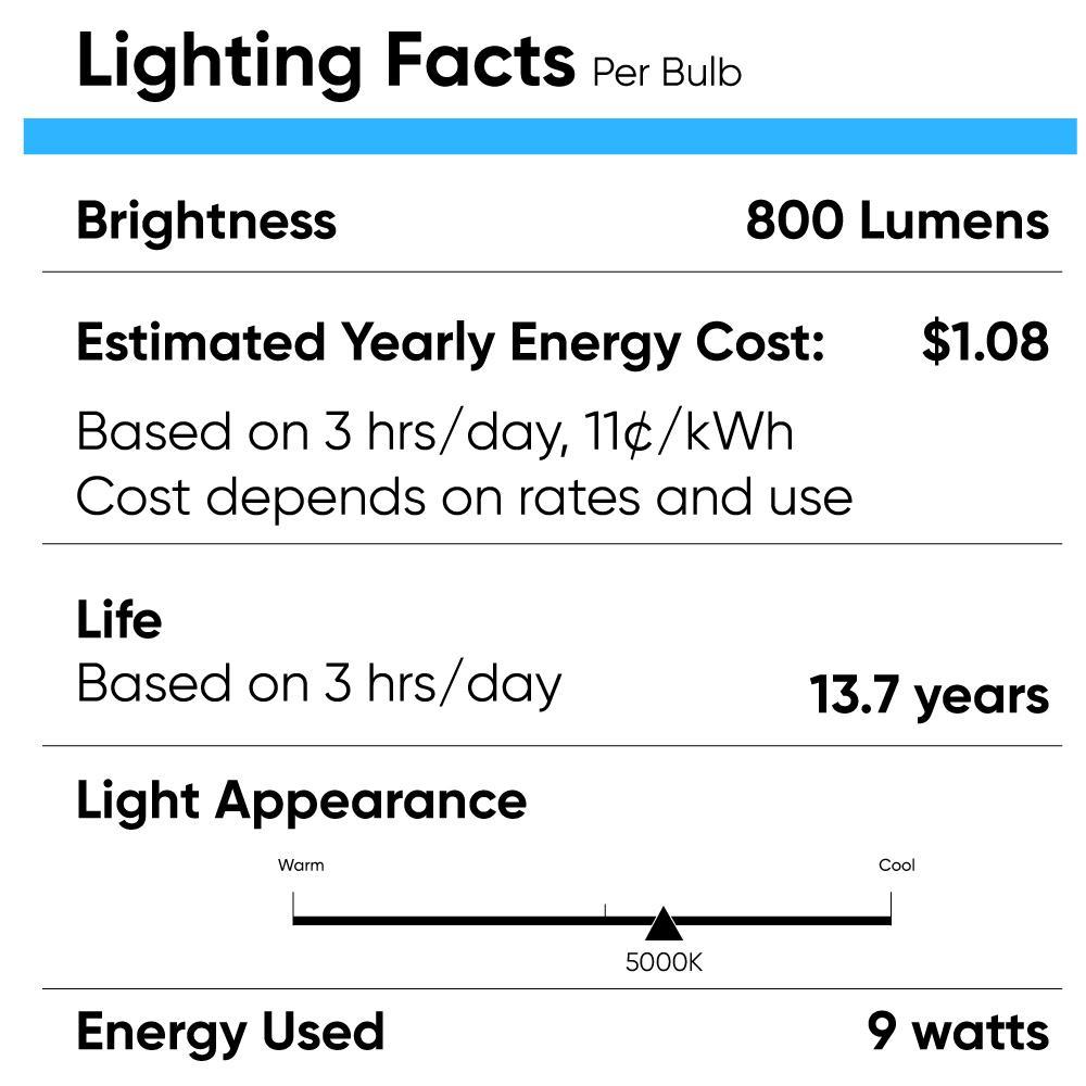 LED Light Bulbs A19 9 Watt 5000K 800 Lumens 120V E26 Base UL Listed Damp Location Non - Dimmable - LEDMyPlace