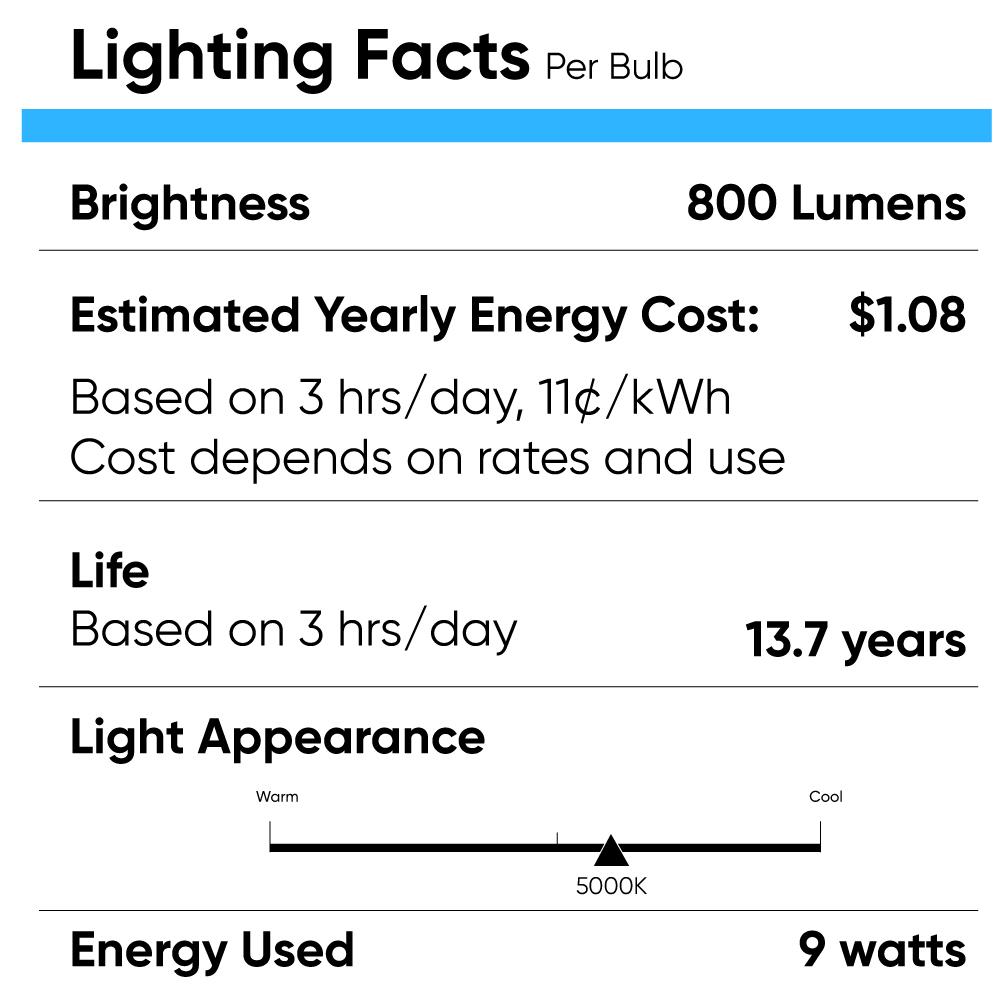 LED Light Bulbs A19 9 Watt 5000K 800 Lumens 120V E26 Base UL Listed Damp Location Non - Dimmable - LEDMyPlace