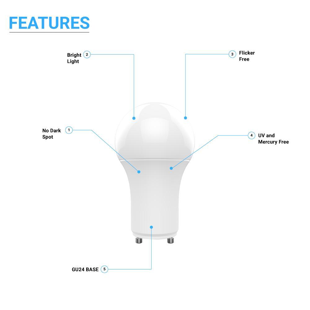 LED Light Bulbs A19 9.5 Watt 5000K 800 Lumens 120V Dimmable, General Purpose Lamp GU24 Base - LEDMyPlace