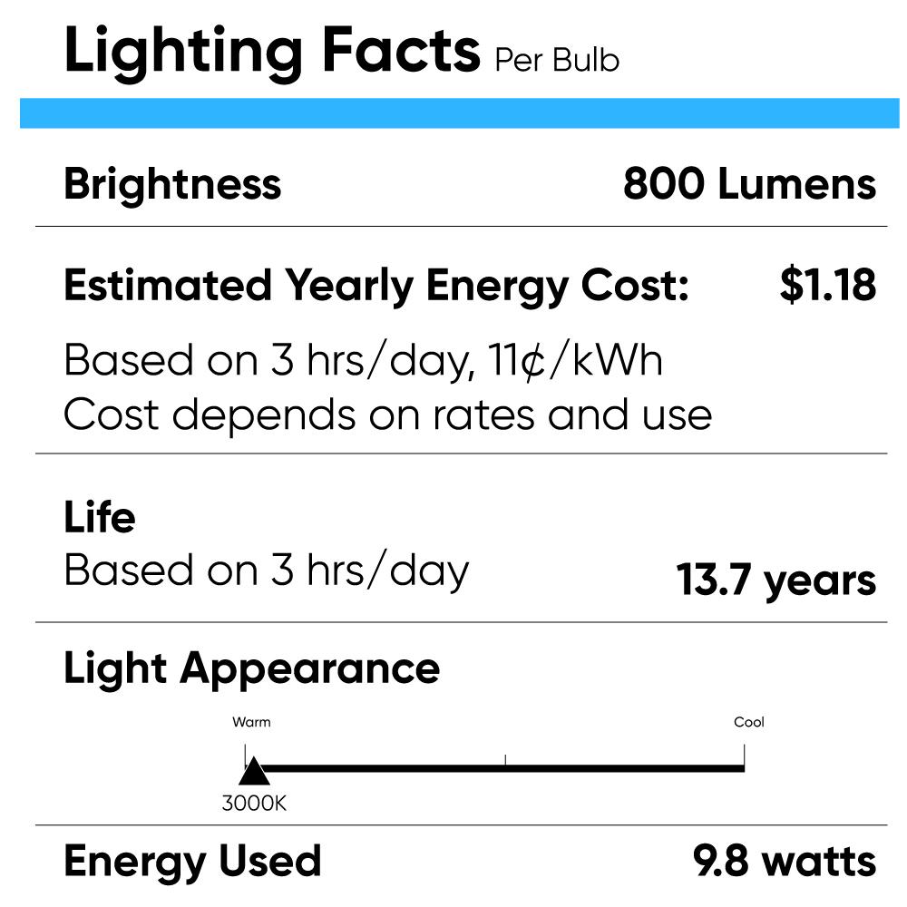 LED Light Bulbs A19 9.8W 3000K 800 Lumens 120V Dimmable E26 Base Damp Location Standard LED Bulbs - LEDMyPlace