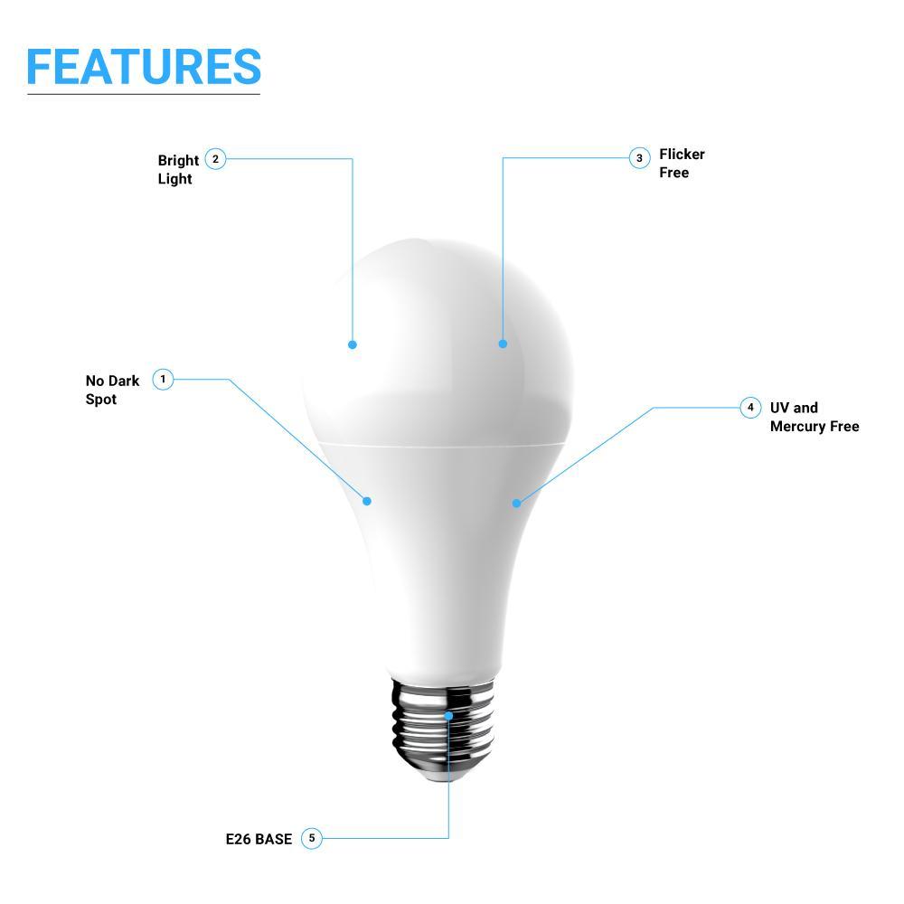 LED Light Bulbs A21 16 Watt 1600 Lumens 5000K Daylight White Dimmable E26 Base Damp Location, Standard LED Bulbs - LEDMyPlace