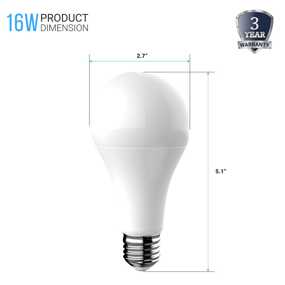 LED Light Bulbs A21 16 Watt 1600 Lumens 5000K Daylight White Dimmable E26 Base Damp Location, Standard LED Bulbs - LEDMyPlace