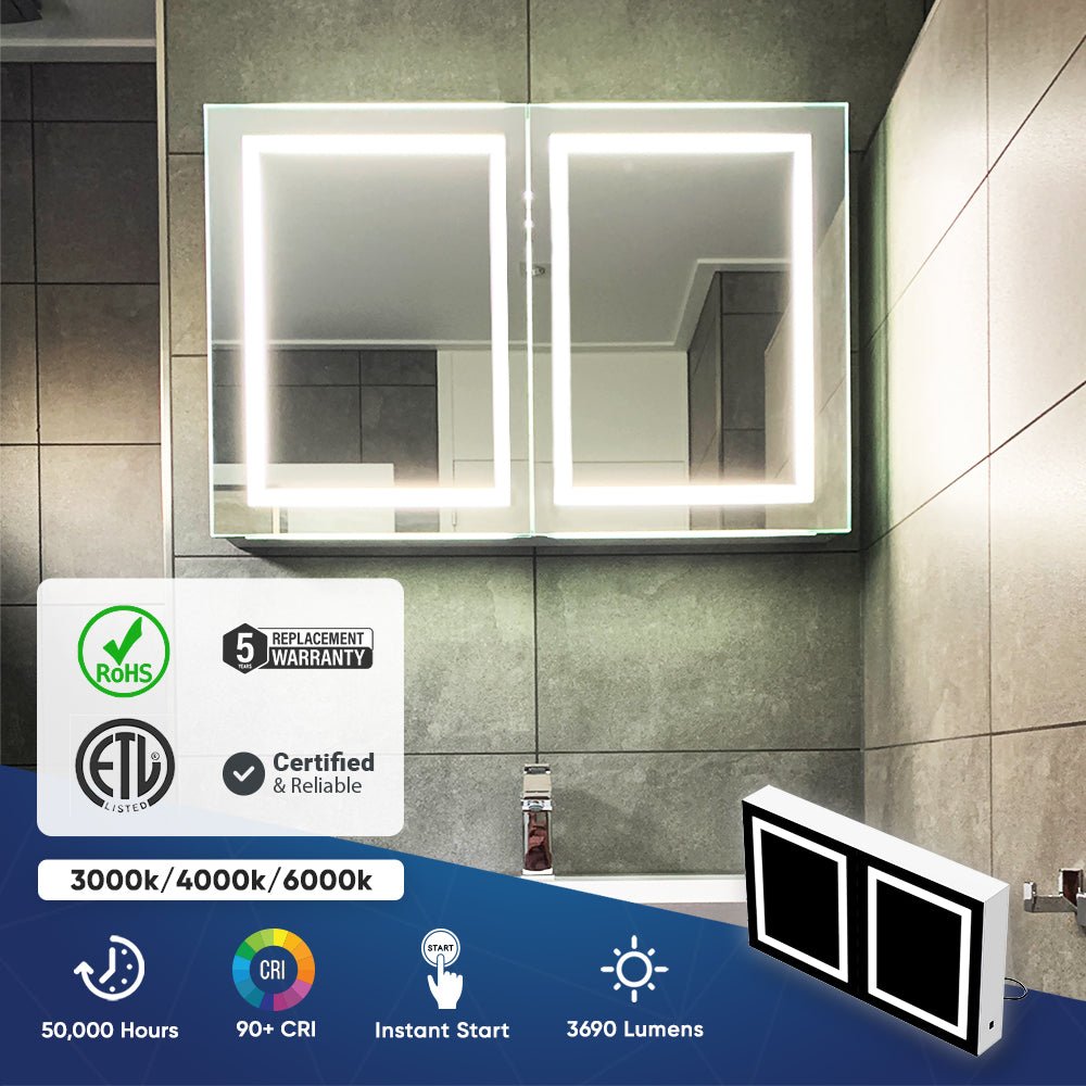 LED Lighted Bathroom Medicine Cabinet with Outlet, Double Sided Mirror, On/Off Switch, Surface Mount, Medicine Cabinet with LED Mirror, CRI 90+, Hector Style - LEDMyPlace