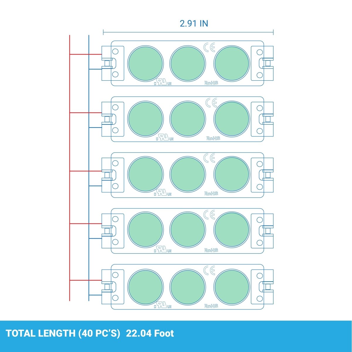 LED Modules for Signs, SMD 2835, Green, For Letter Sign Advertising Signs/Backlighting/Display Lighting, IP65, 3LEDs/Mod, DC12V, 0.72W, 40 - Pack - LEDMyPlace