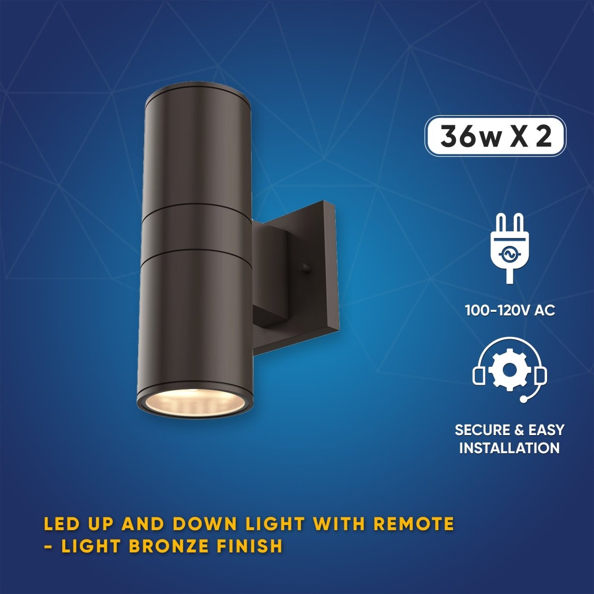 LED Outdoor Up & Down Lights With Remote, RGBW, Cylinder, 36WX2, AC100 - 277V, IP65, ETL CE RoSH Approval, Outdoor Wall Lights - LEDMyPlace