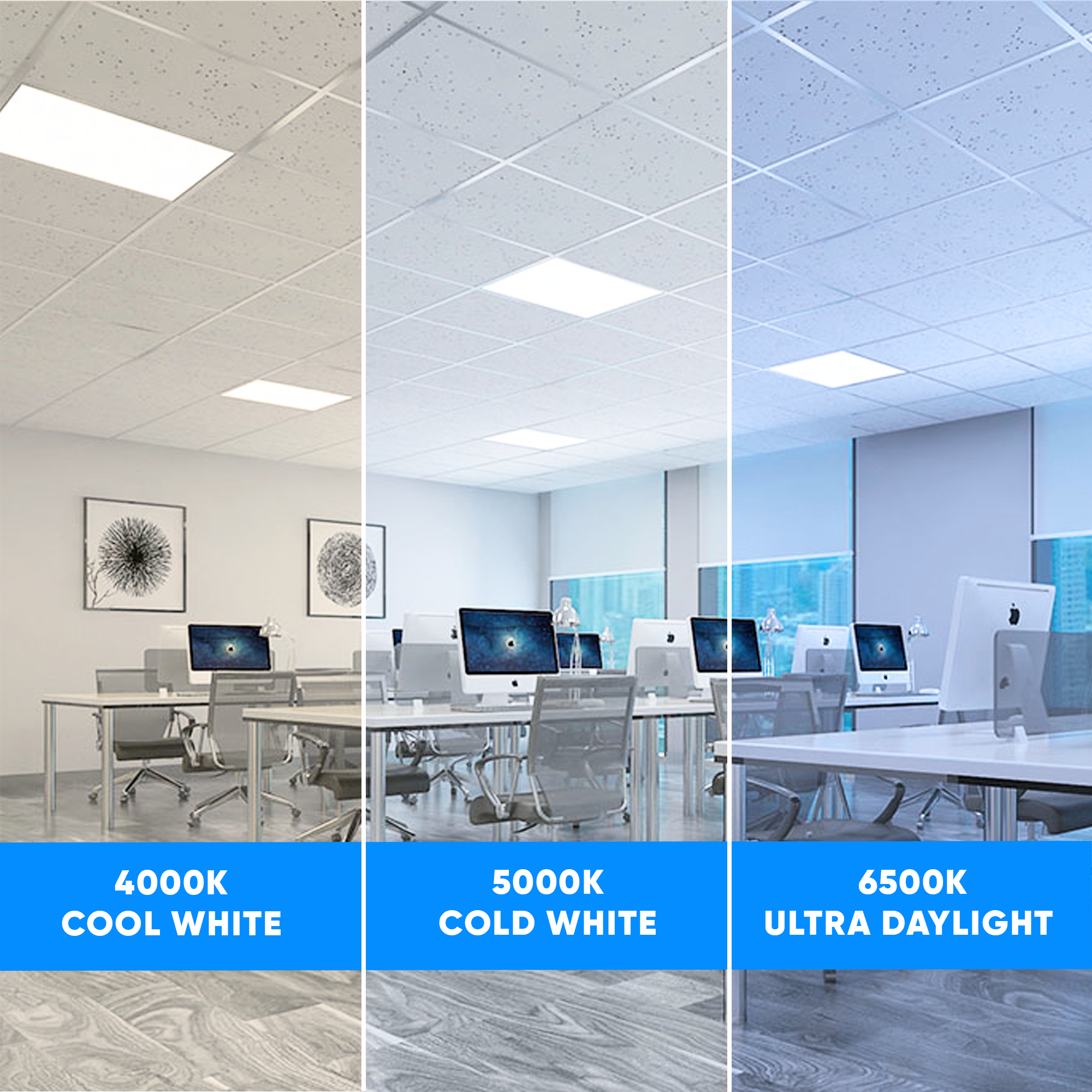 1-ft x 4-ft LED Panel Light 20/30/40 Watt Adjustable, 4000K/5000K/6500K CCT Changeable, Dip Switch, 0-10V Dim, 120-277V, ETL, DLC 5.1, Recessed Back-lit Fixture