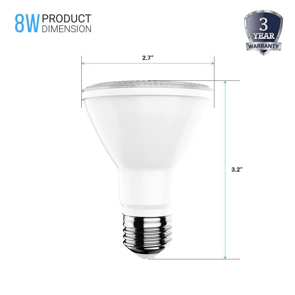 LED PAR20 Light Bulb 8 Watt 525 Lumens - 3000K - High CRI 90+ Dimmable - LEDMyPlace