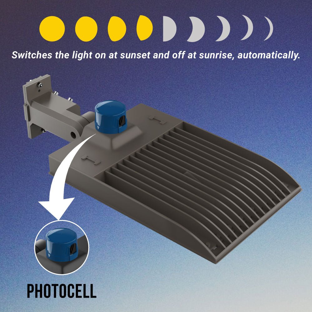 LED Parking Lot Light with Photocell & Motion Sensor, 300W/240W/200W Wattage Adjustable, 5700K,133 LM/W, Universal Mount (Adjustable Slip Fitter +Wall Mount), Waterproof, Bronze, AC120 - 277V, Outdoor Commercial Area Street Security Lighting Fixture, Gen14B - LEDMyPlace