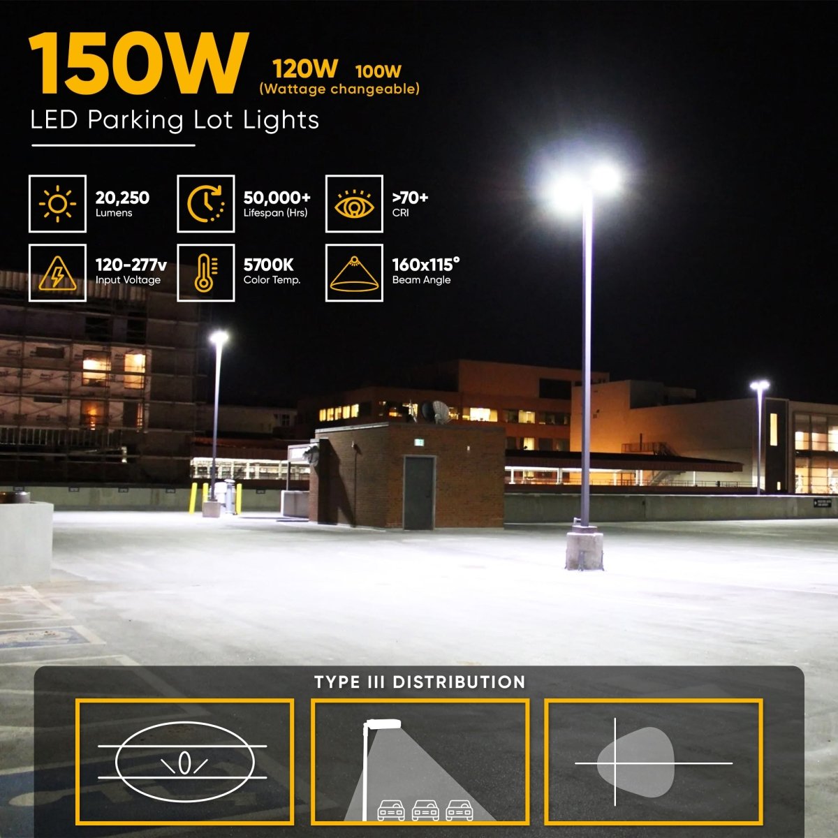 LED Pole Light, 150W/120W/100W Wattage Adjustable, 5700K, 133 LM/W, Universal Mount (Adjustable Slip Fitter + Wall Mount), Bronze, AC120 - 277V, Waterproof IP65, Parking Lot Lights, Outdoor Area Street Security Lighting Fixture, Gen14B - LEDMyPlace