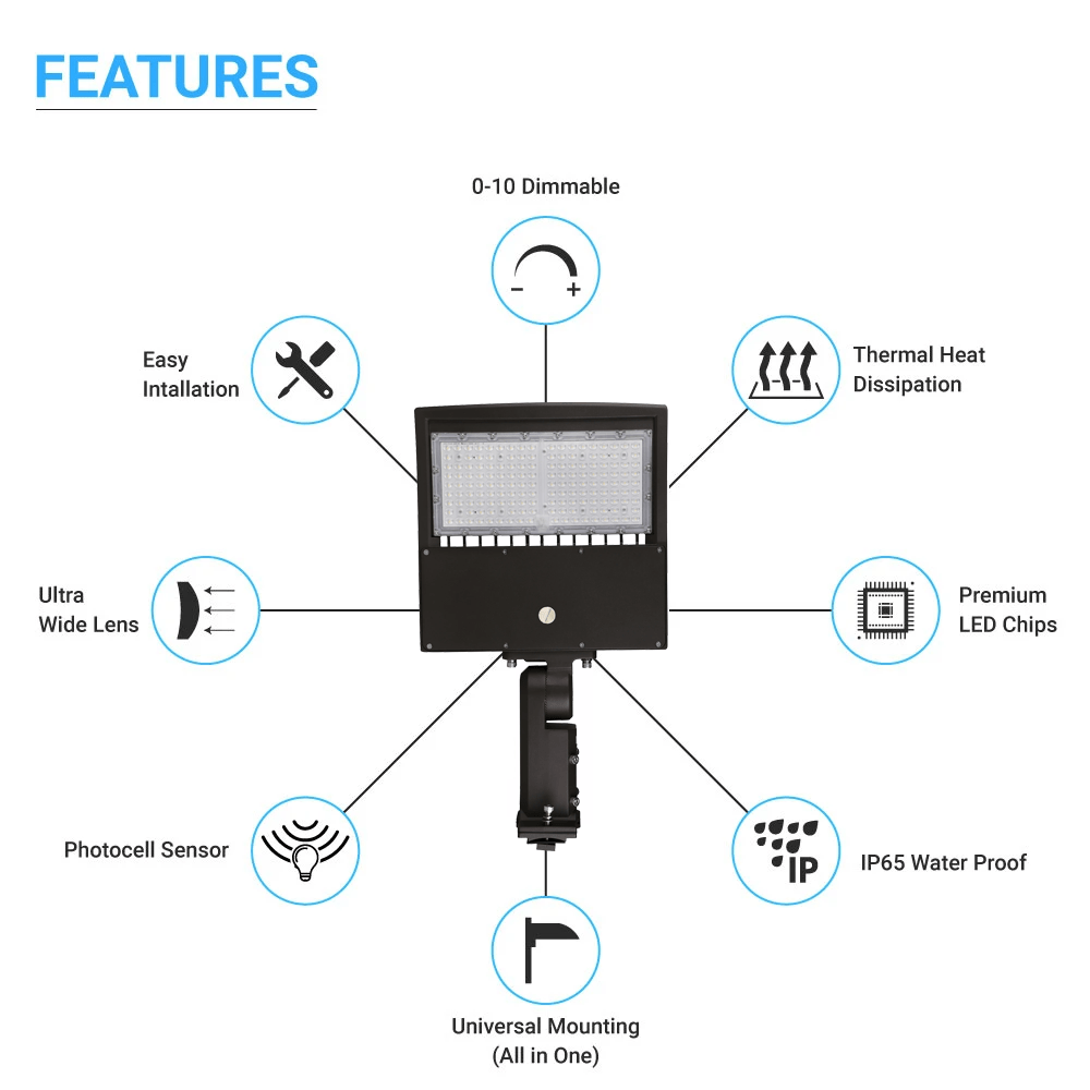 LED Pole Light with Dusk to Dawn Photocell, 150W/120W/100W Wattage Adjustable, 4000K, Universal Mount, Bronze, AC120 - 277V, IP65 Waterproof, LED Parking Lot Lights - Outdoor Commercial Area Street Lighting, Gen14B - LEDMyPlace