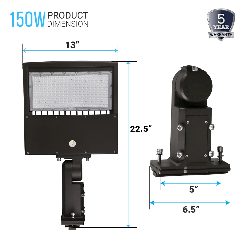 LED Pole Light with Dusk to Dawn Photocell, 150W/120W/100W Wattage Adjustable, 4000K, Universal Mount, Bronze, AC120 - 277V, IP65 Waterproof, LED Parking Lot Lights - Outdoor Commercial Area Street Lighting, Gen14B - LEDMyPlace