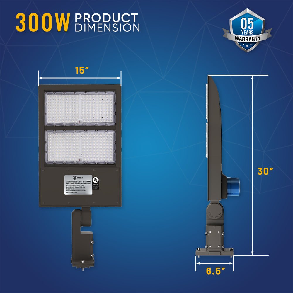 LED Pole Light with Dusk to Dawn Photocell, 300W/240W/200W Wattage Adjustable, 3000K, Universal Mount (Adjustable Slip Fitter + Wall Mount), Bronze, AC120 - 277V, IP65 Waterproof, Gen14B, LED Parking Lot Lights - LED Shoebox Area Light - LEDMyPlace