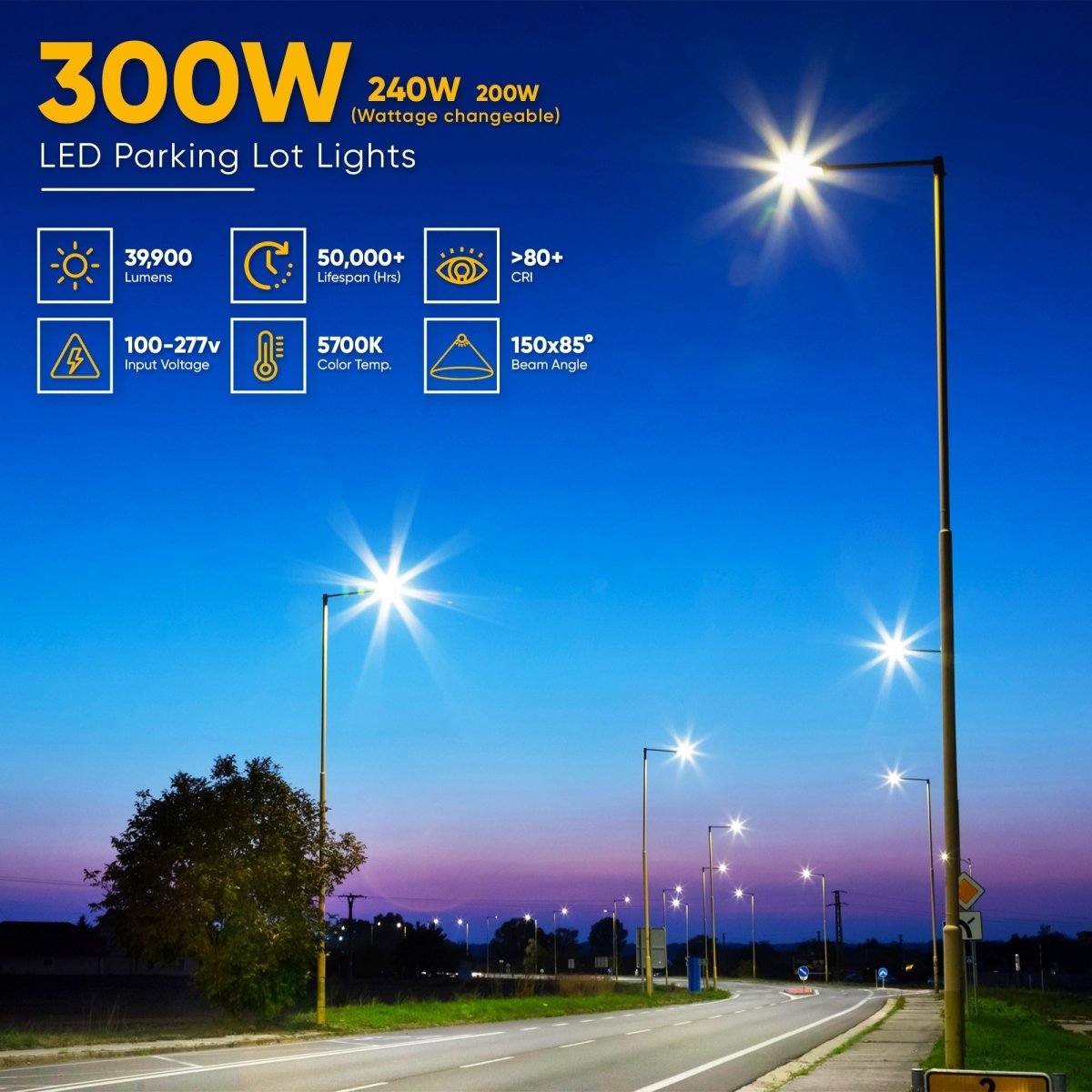 LED Pole Light with Dusk to Dawn Photocell 300W/240W/200W Wattage Adjustable, 5700K, 133 LM/W, AC120 - 277V, Universal Mount (Adjustable Slip Fitter + Wall Mount), Bronze Waterproof IP65, Parking Lot Lights - Outdoor Commercial Area Street Lighting - LEDMyPlace