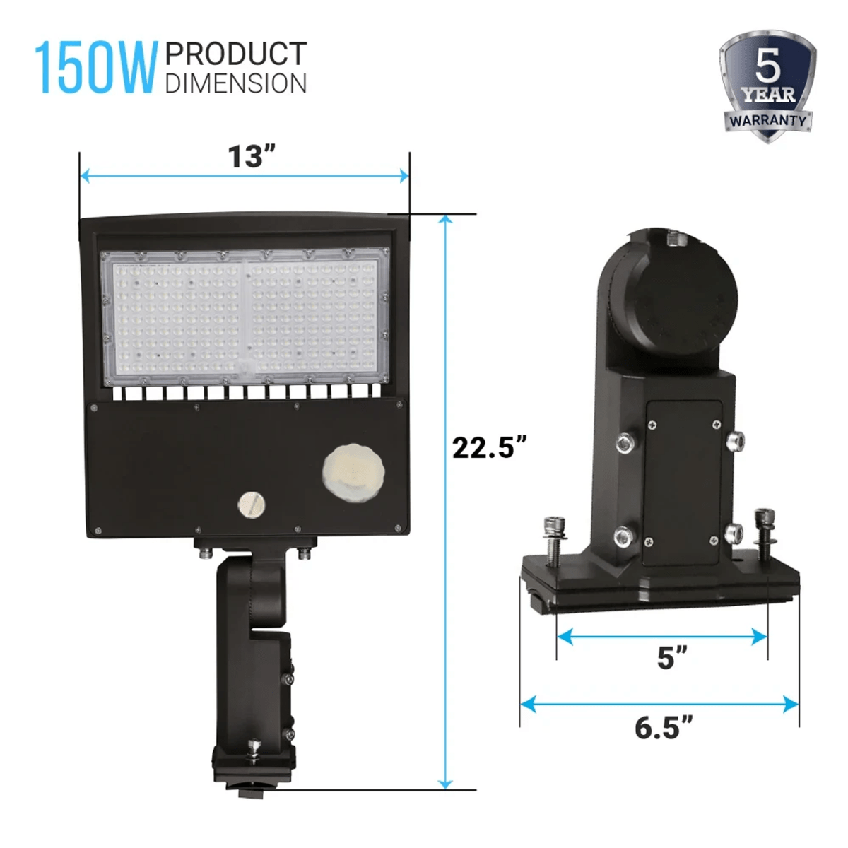 LED Pole Light with Photocell & Motion Sensor, 150W/120W/100W Wattage Adjustable, 5700K,133 LM/W, IP65, AC120 - 277V, Bronze, Universal Mount, Parking Lot Lights Outdoor Commercial Area Street Lighting, Gen14B - LEDMyPlace