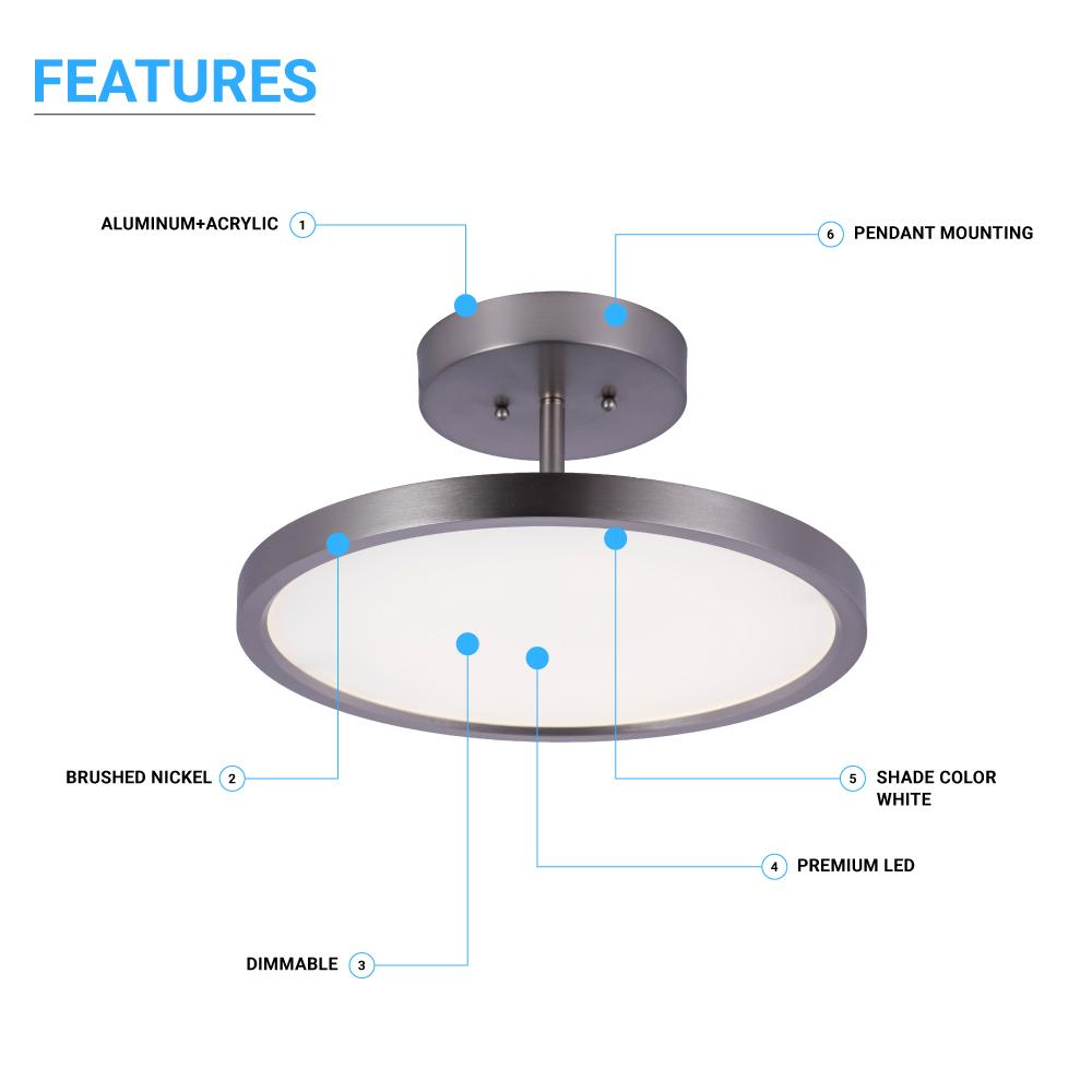 LED Semi - Flush Mount Light, 28W, 1950 Lumens, Dimmable, Round Close To Ceiling Lights - LEDMyPlace