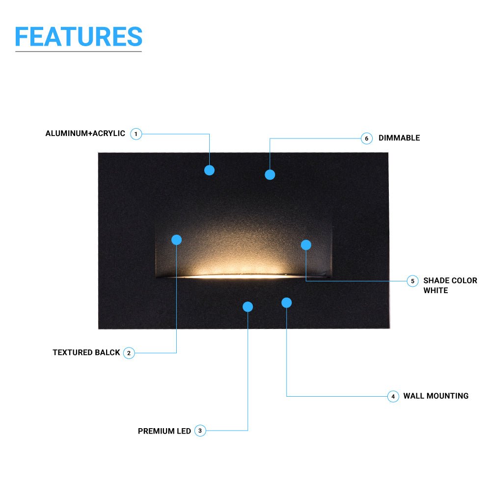 LED Step Lights 3W 3000K (Warm White), 120 LM, 120V, Rectangle, ETL Listed, Dimmable, Wet Location, Indoor Outdoor Stair Lights - LEDMyPlace