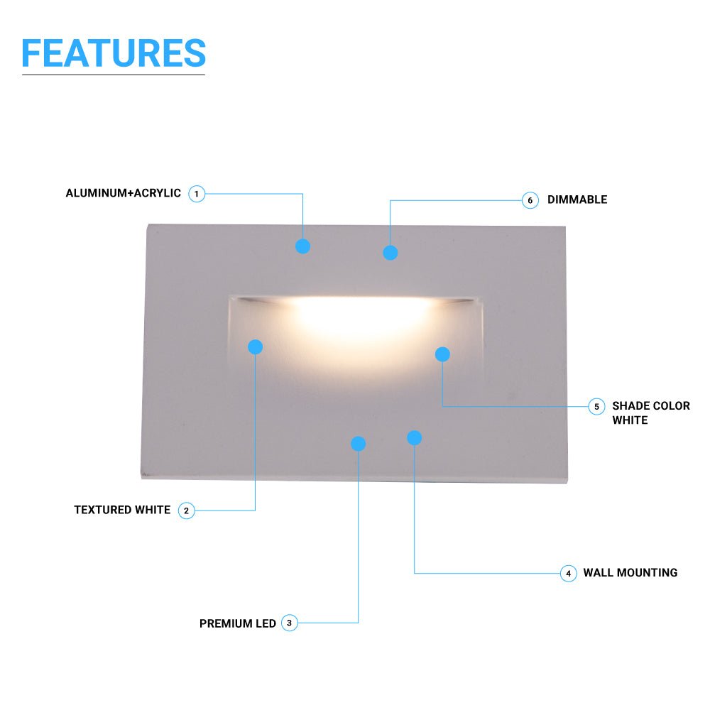 LED Step Lights 3W 3000K (Warm White), 120 LM, 120V, Rectangle, ETL Listed, Dimmable, Wet Location, Indoor Outdoor Stair Lights - LEDMyPlace