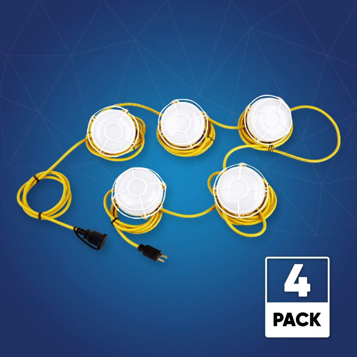 LED String Work Lights With Cage, 65W 5000K, 50ft, 8000LM , IP65, 5 Lights Per Bunch, Linkable, for Construction Sites, Renovation, Mine Cave, Hanging String Lights - LEDMyPlace