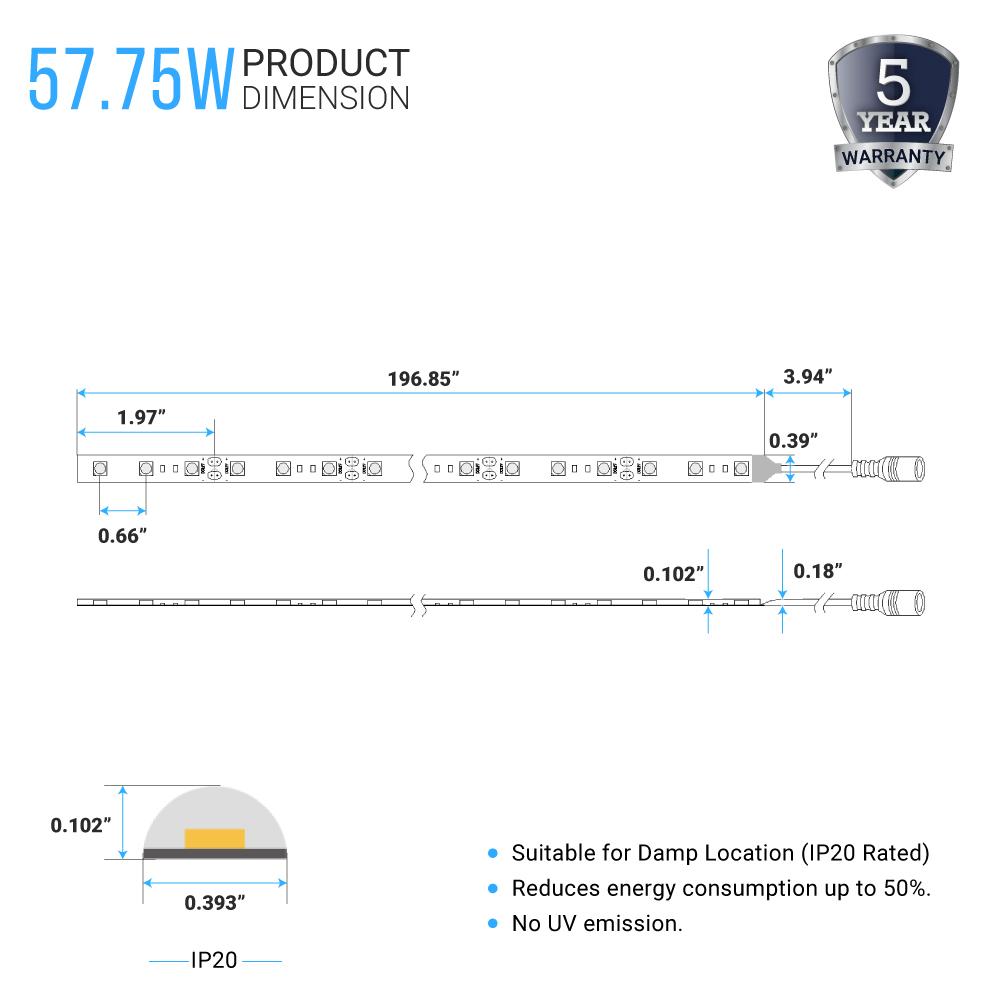 LED Strip Lights, IP20, 16.4ft, Dimmable, 12V, 60 leds/Meter, SMD 2835 - 278 Lumens/ft. with 72W Power Supply & Controller (KIT) - LEDMyPlace