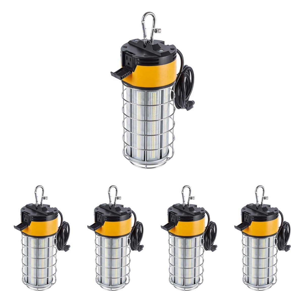 LED Temporary Work Lights with Cage, 150W 5000K 18000LM Plug and Play, Linkable, Jobsite Lighting, IP64, Portable Hanging Work Construction Light - LEDMyPlace