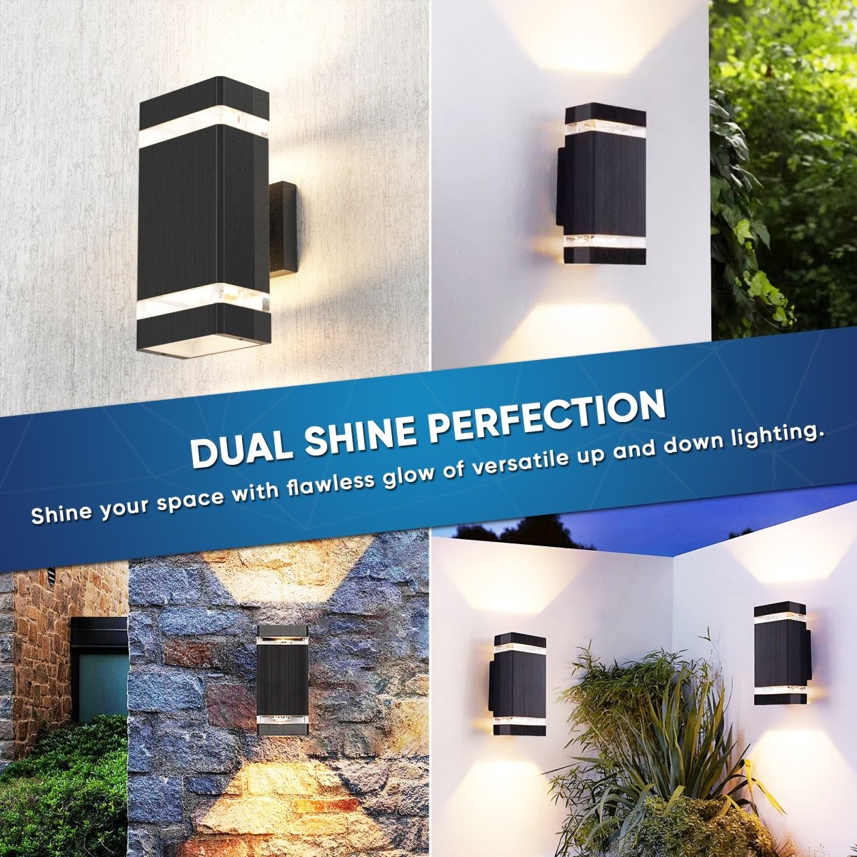 LED Up & Down Wall Lights Outdoor, Square, 2x6W, AC100 - 277V, Waterproof Wall Sconce in 2 Lights, ETL - Listed, 80 - 90 Lumens/W - LEDMyPlace