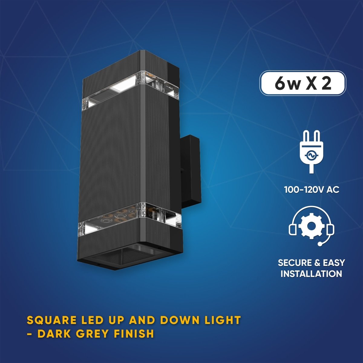 LED Up & Down Wall Lights Outdoor, Square, 2x6W, AC100 - 277V, Waterproof Wall Sconce in 2 Lights, ETL - Listed, 80 - 90 Lumens/W - LEDMyPlace