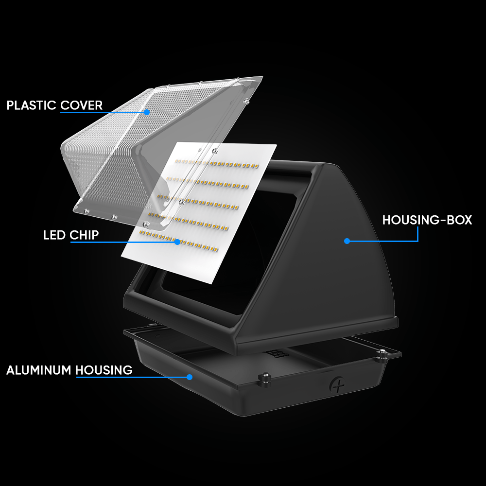 LED Wall Pack Light without Photocell 80W 5700K Forward Throw, IP65 Waterproof, 10400LM, UL, DLC Certified, Outdoor Commercial Security Light, For Porch Garage Warehouse Security Flood Lighting - LEDMyPlace