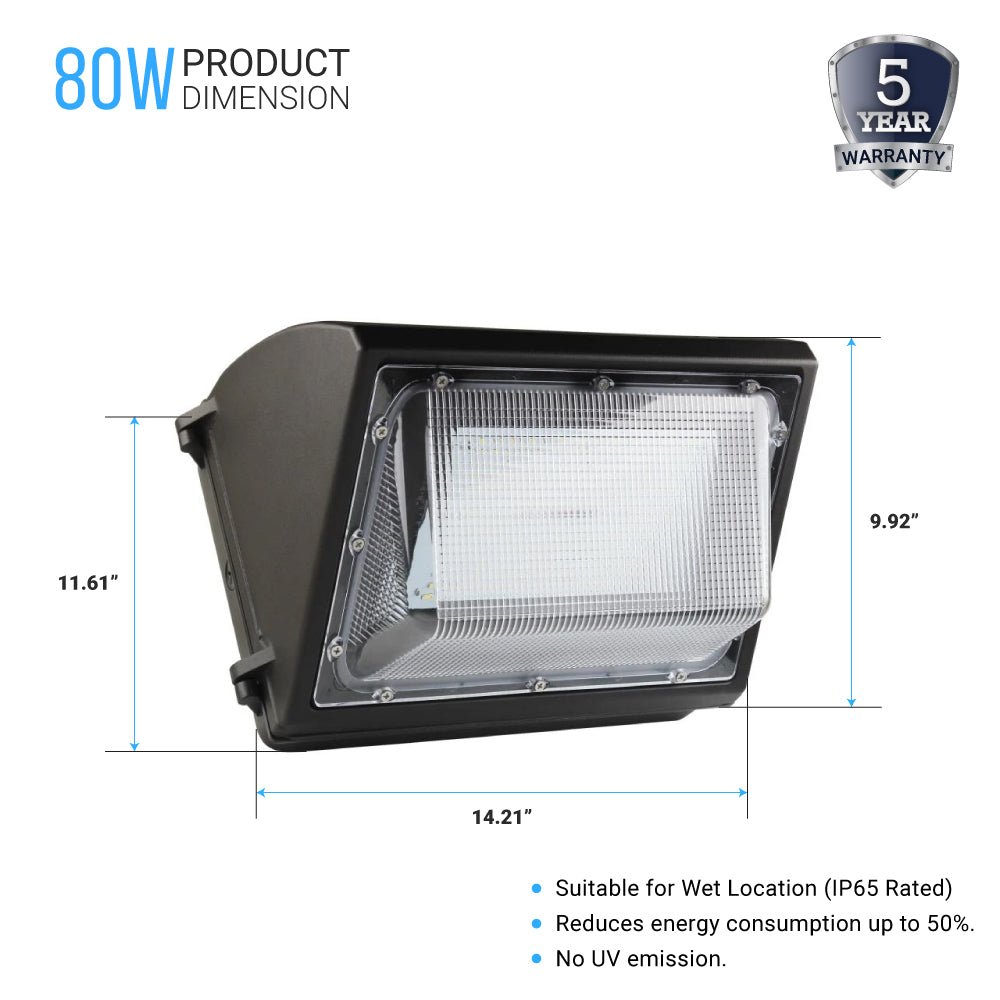 LED Wall Pack Light without Photocell 80W 5700K Forward Throw, IP65 Waterproof, 10400LM, UL, DLC Certified, Outdoor Commercial Security Light, For Porch Garage Warehouse Security Flood Lighting - LEDMyPlace