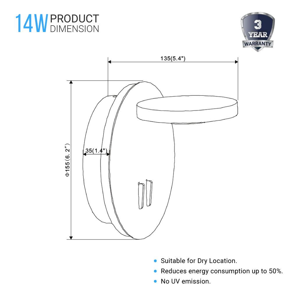 LED Wall Sconce Light, 14W, 3000K (Warm white), 558LM, Industrial Design, Dimmable, Diameter 6.2 inch - LEDMyPlace