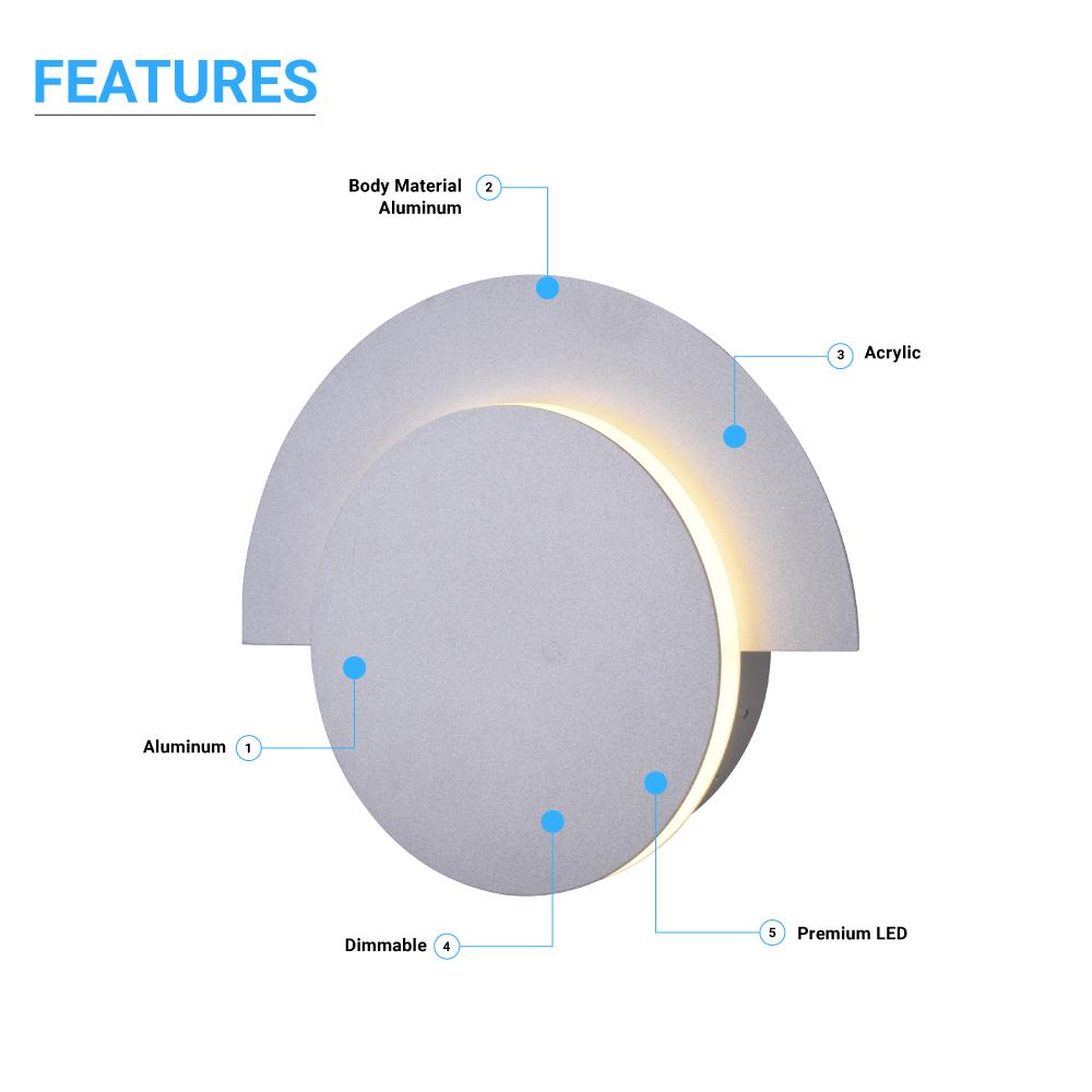 LED Wall Sconce Light For Living Room Lighting, 10W 3000K (Warm White) 483LM 120V Dimmable, Round - LEDMyPlace