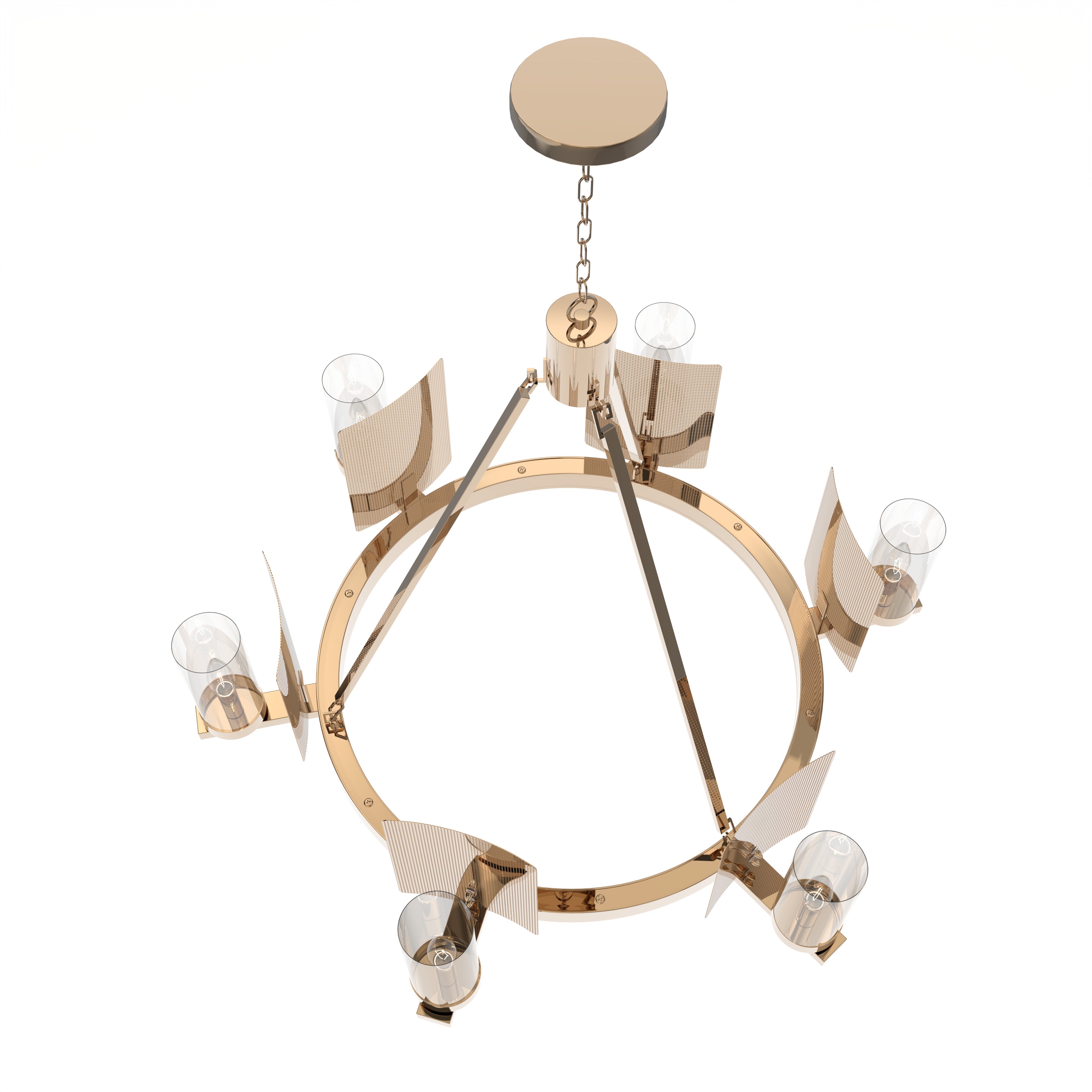 6-Light Ring Chandelier Ceiling Light In Brass Finish with Clear Glass, E12 Base, Width 28" Height 22", 120V, Bulb Type B10, Socket type E12, Max wattage Per Socket 60W