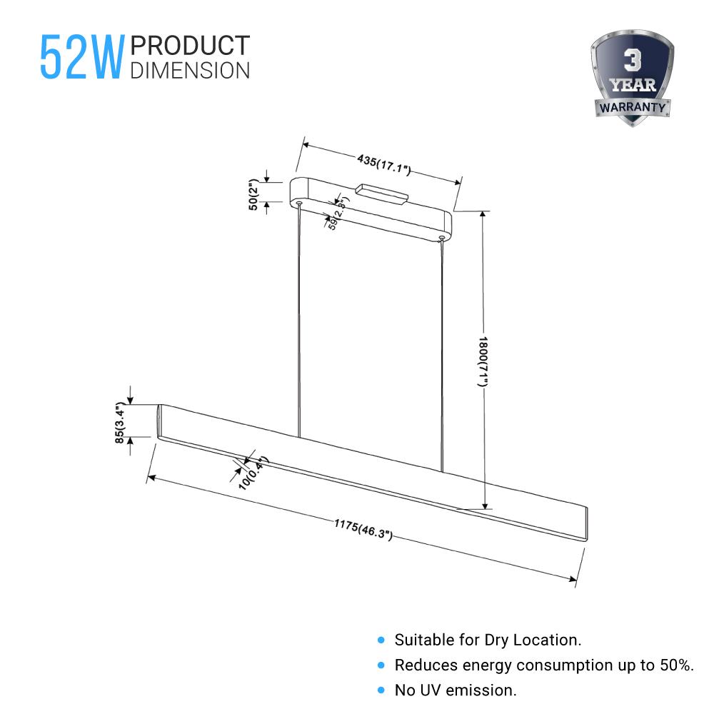 Linear LED Pendant Mount Lighting Fixture in Brushed brown Body Finish, 52W, 3000K, 2600LM, Dimmable - LEDMyPlace