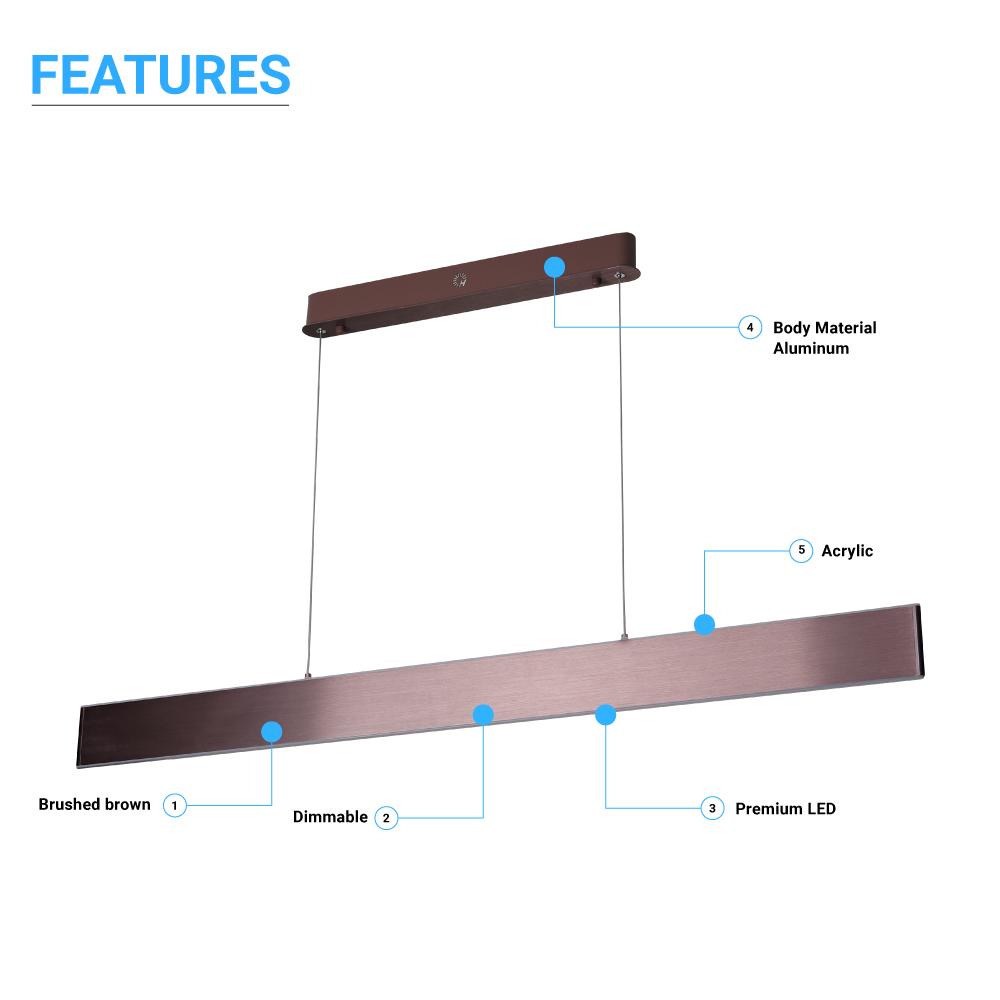 Linear LED Pendant Mount Lighting Fixture in Brushed brown Body Finish, 52W, 3000K, 2600LM, Dimmable - LEDMyPlace